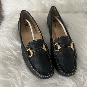 Black Leather Loafers with Gold horse bit Accents